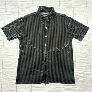 Positano Vintage Men's Short Sleeve Black Velvet Striped Button Down Shirt